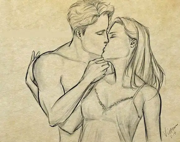接吻的情侣速写
