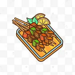 卡通美味bbq烤串烤肉矢量插画