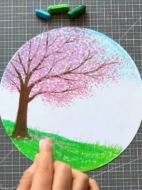 用油画棒简单几笔画春天风景#画画#秒懂创意的微博视频