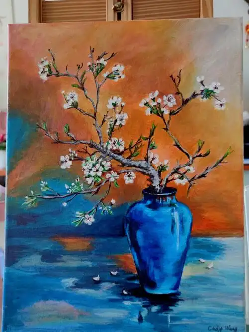 今日惊蛰|春雷响 万物长#丙烯画  #桃花  #油画