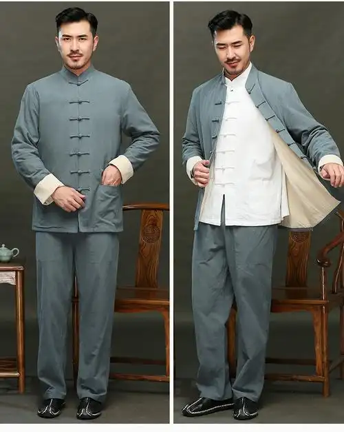 中老年男唐装棉麻唐装男秋冬长袖套装中国风男装汉服亚麻外套居士服天