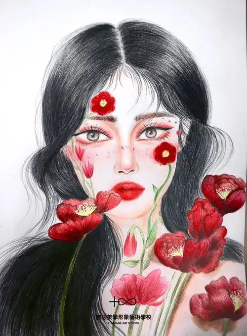 彩铅人像素描纸妆美人图