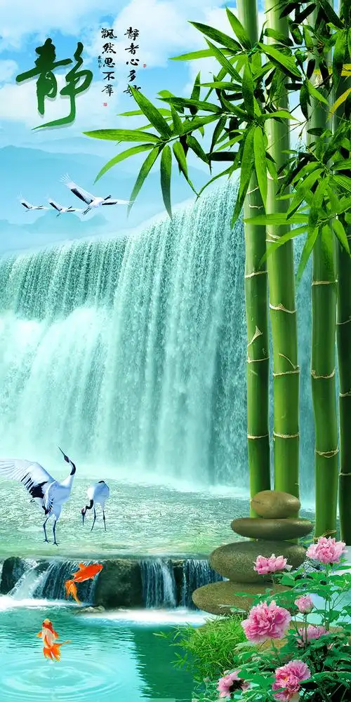 原创流水竹子中式玄关