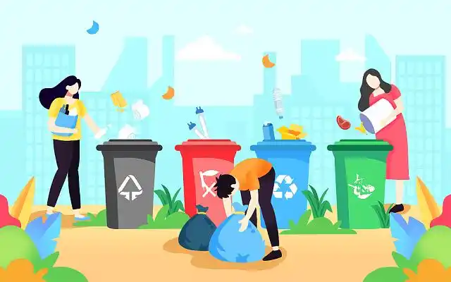 垃圾分类插画卡通人物jpg素材扁平垃圾分类插画