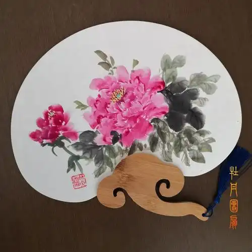 我的小品画牡丹团扇习作