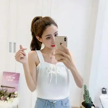 韩版吊带背心女外穿打底衫短款学生无袖吊带背心上衣女装白色宽肩带s