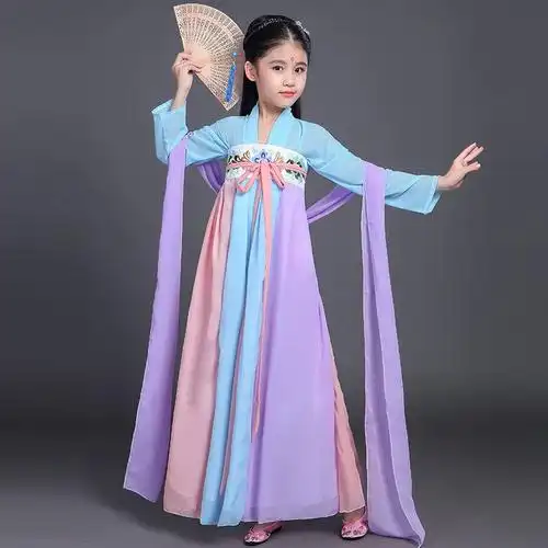 儿童古装仙女服公主女童汉服改良齐胸襦裙小孩古筝表演写真演出服