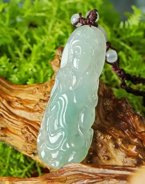 中性a货翡翠站观音挂件附证书