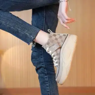 优娜朵欧洲站新款高帮帆布鞋女2024夏季新款英伦风运动鞋s透气老爹鞋