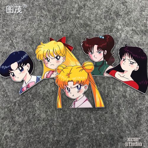 美少女组合版生气嘟嘴头像贴汽车贴电脑箱包贴花反光防水
