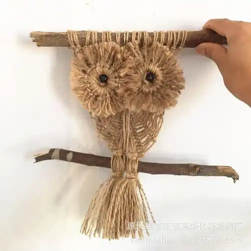 纯手工编织原色麻绳壁饰墙饰工艺品猫头鹰挂饰欧美复古风格流行