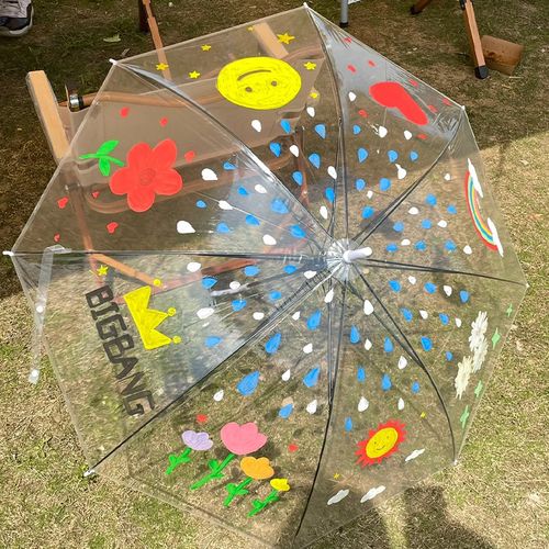儿童绘画diy透明雨伞画画手工涂鸦色幼儿园美术班空白手绘透明伞