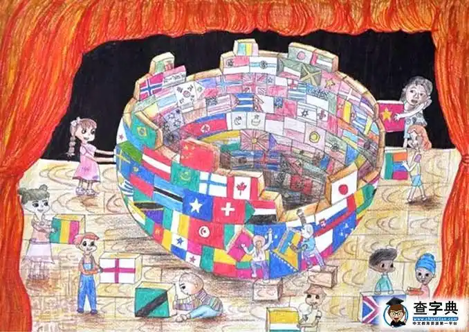 反法西斯战争儿童画-和平是人人向往的