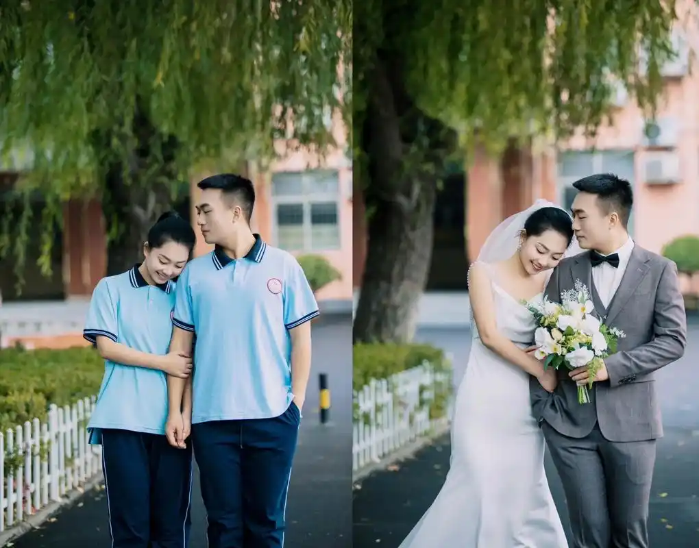 我们的故事,时间都知道.@5- #校园婚纱照 #从校服到婚纱 - 抖音