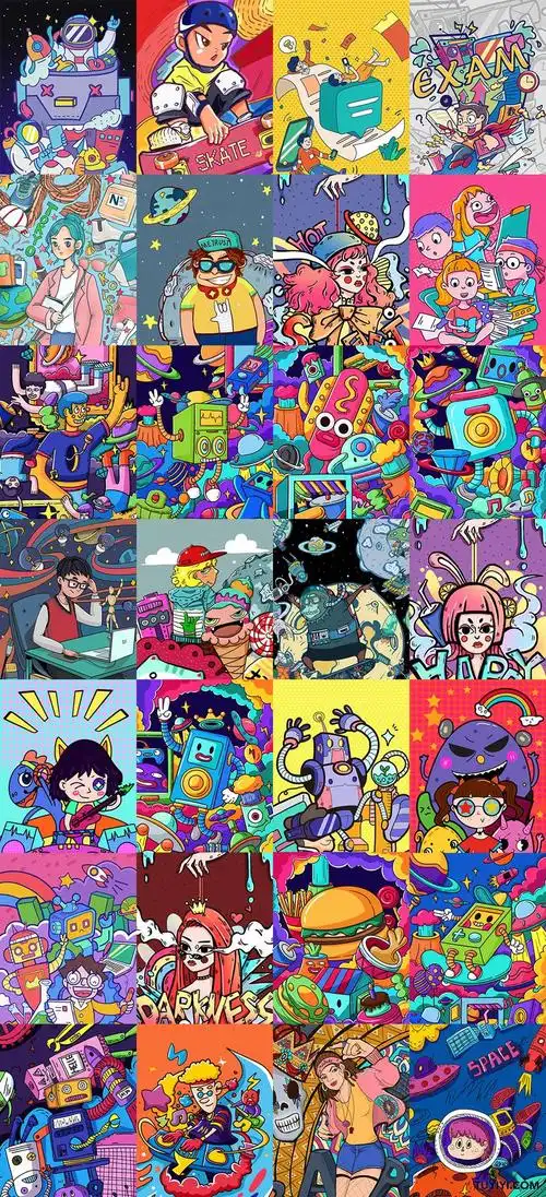 波普风涂鸦人物卡通插画海报psd源文件