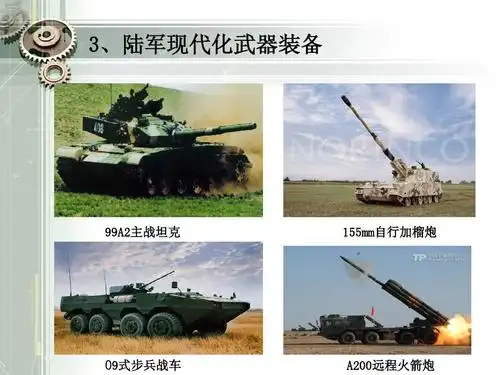 3,陆军现代化武器装备 99a2主战坦克 155mm自行加榴炮 09式步兵战车