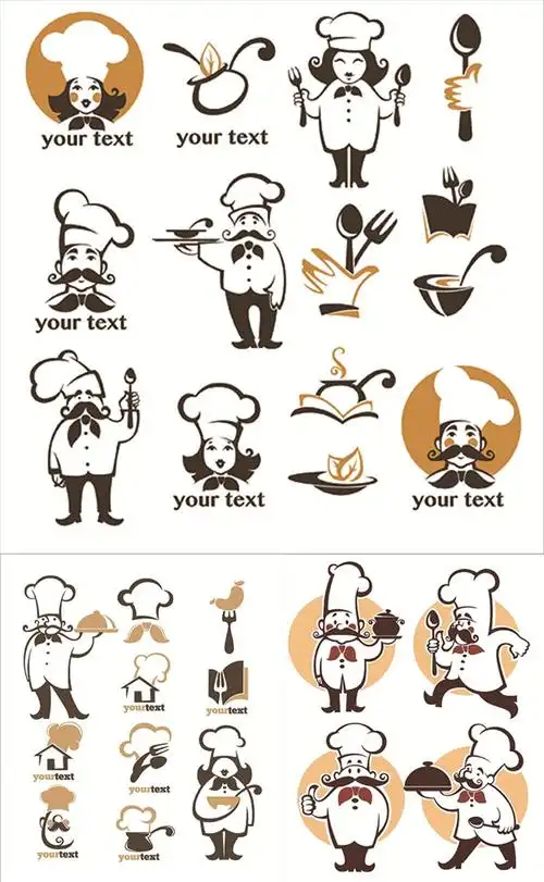 标志设计,logo设计,人物,卡通,可爱,厨师,胡子,胡须,刀叉,创意设计