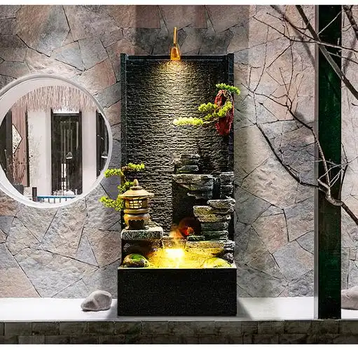 家庭小型假山流水 水幕墙流水屏风玄关流水墙花园庭院阳台景观客厅