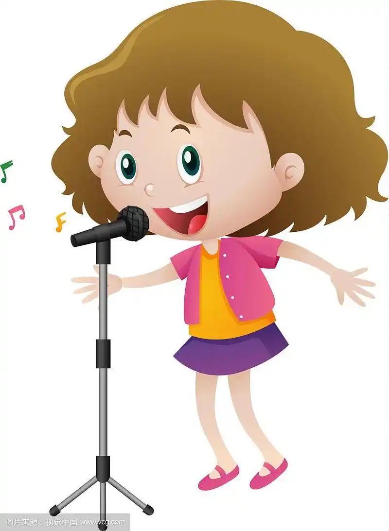 快乐的女孩在麦克风上唱歌
