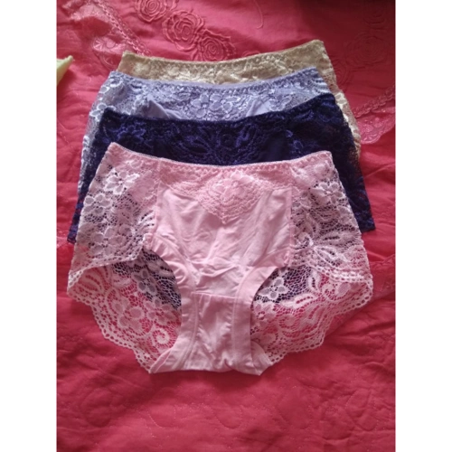 > 【4条装】性感蕾丝镂空女士内裤舒适三角裤9125 均码 粉色 肤色