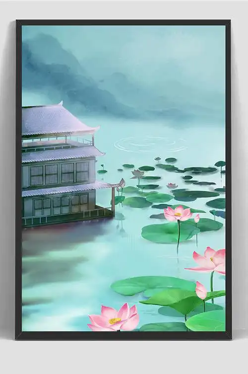 中国风古风手绘竹楼插画