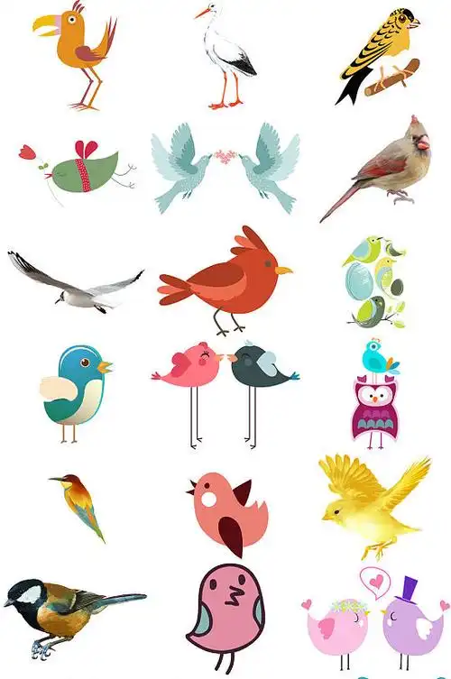 卡通鸟类小鸟扁平化彩色小鸟设计免扣元素立即下载手绘小鸟菜单模板