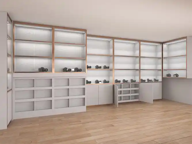 福建烤漆化妆品展示柜工厂 现代形象柜 护肤品背柜美容院产品展示柜