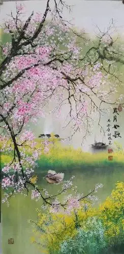 中国实力名家周佑林草原山水花鸟画 鸟语花香 四季美景可定制