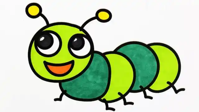 可爱的绿色大眼睛小虫子简笔画涂色教程