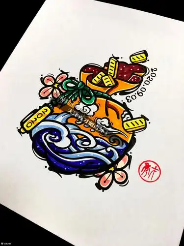 原创手稿,浪花福袋_纹身图案手稿图片_秀才的纹身作品集