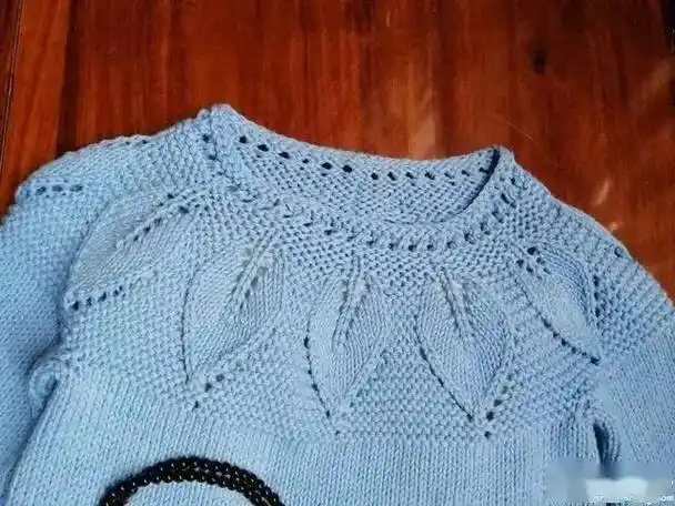 谷雨晴蓝仿欧美图解翻译款女童棒针叶子花毛衣附图解