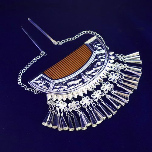 贵州凯里苗族侗族传统银梳头饰苗银饰品古风流苏发簪民族舞蹈发梳