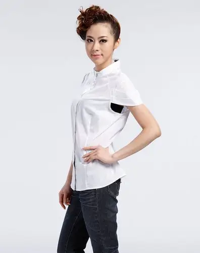 希思黎sisley纯白色立领短袖衬衫