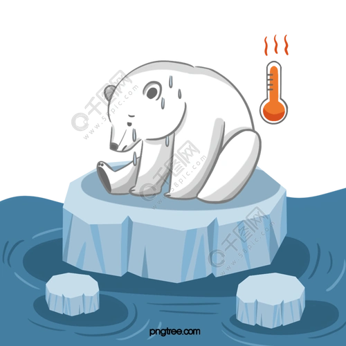 手绘北极熊冰川融化元素