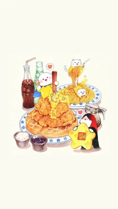 小可爱水彩美食手账插画手机壁纸-卡通-手机壁纸下载-美桌网