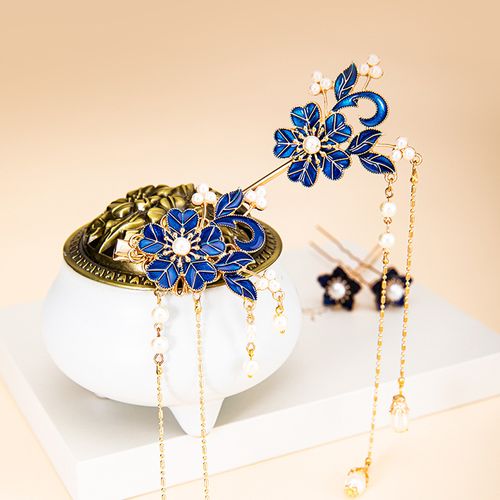 古风发饰明制汉服头饰套装超仙气步摇长流苏簪子对钗古装配饰发夹