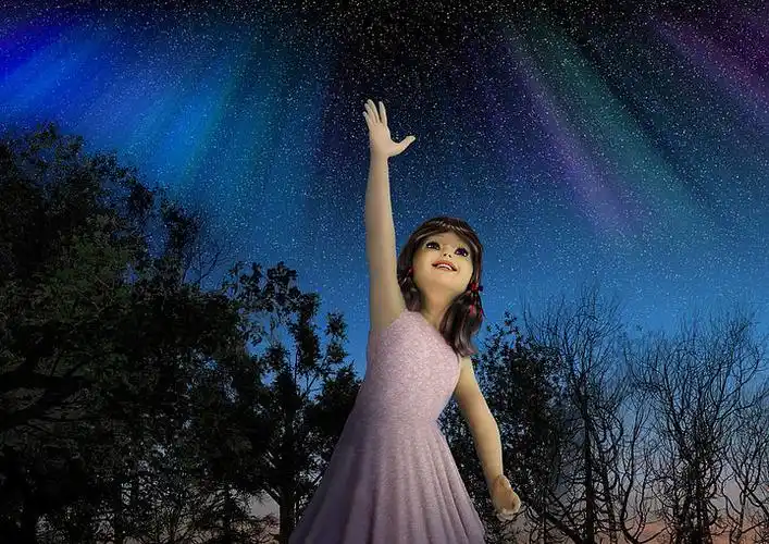 摘星睡觉原创插画129720128小清新梦幻唯美星空云上摘星星跳舞插画720