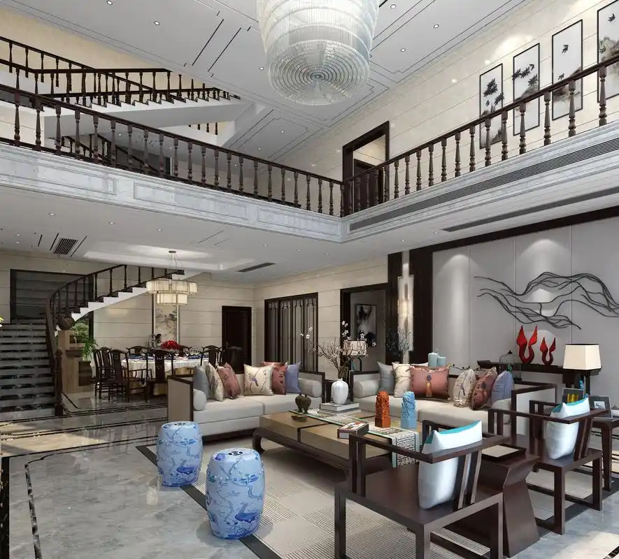 400平中欧混搭风格新中式跃层装修效果图