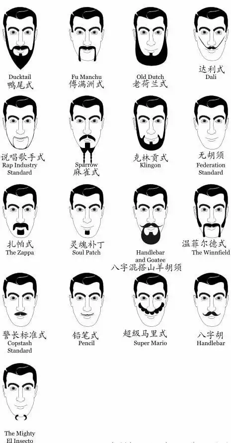 首先,来了解下塑型的基本知识,分析下不同的脸型适合不同的蓄须形式