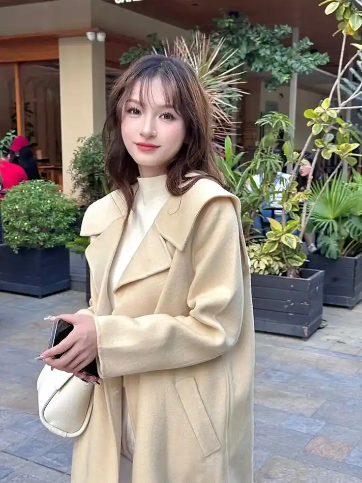 杏色西装领长袖羊毛外套.#ootd穿搭 #韩风搭配 #美出高 - 抖音