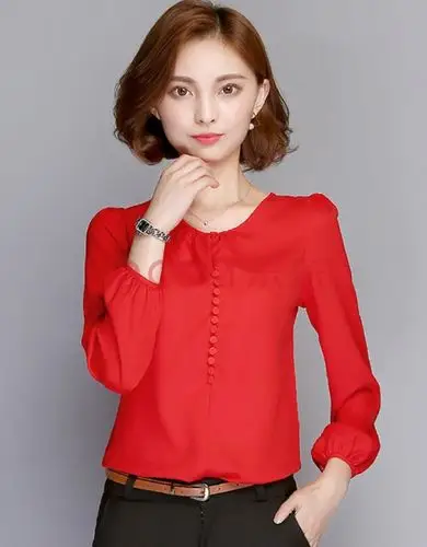 雪纺衫女新品 2021春款雪纺衫女长袖纯色时尚洋气韩版百搭in气质减龄