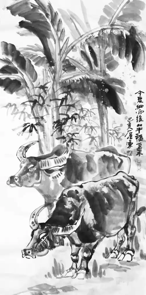 中国美术家北斗牛人石金库画牛