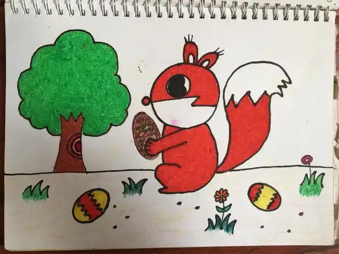 而我画的松鼠偏胖,尾巴瘦了.