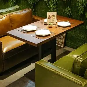 北欧复古咖啡厅双人皮沙发洽谈高档西餐厅奶茶店卡座沙发桌椅组合