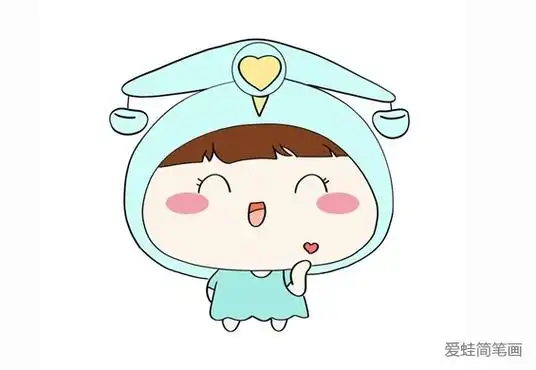 4,现在开始涂色吧,先给天秤座娃娃的整个身体涂浅蓝色,爱心涂黄色