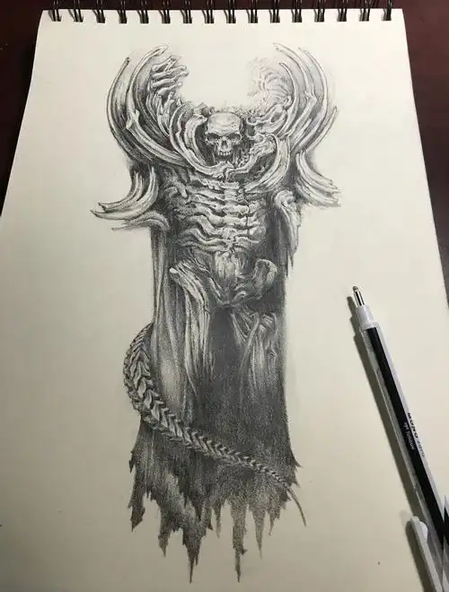 写实骷髅纹身手稿