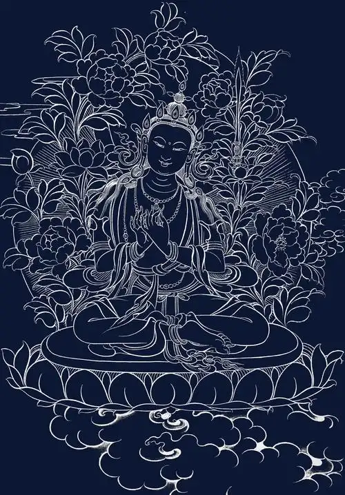 唐卡描金diy虚空菩萨线稿白描佛像涂色自己diy