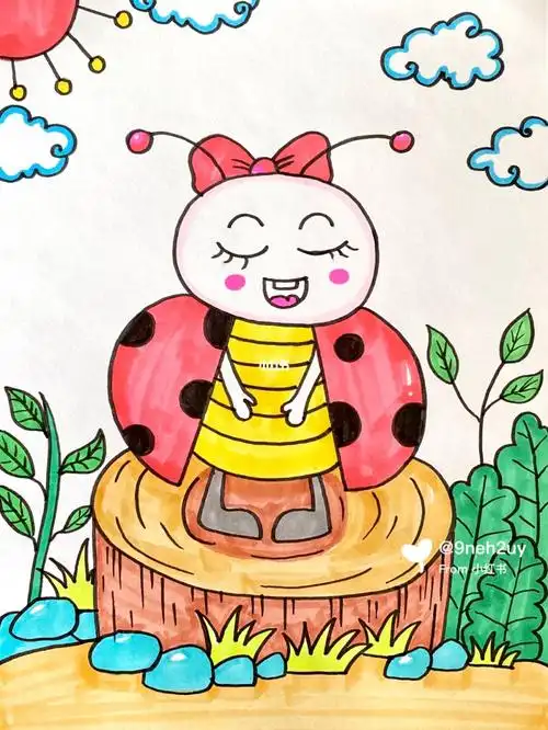 七星瓢虫儿童画瓢虫卡通画
