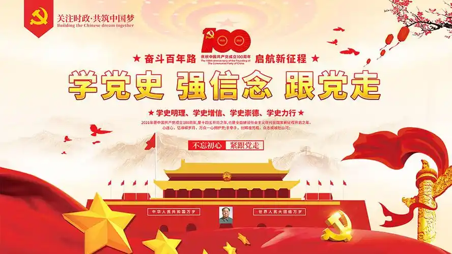建党100周年学习党史宣传栏psd模板