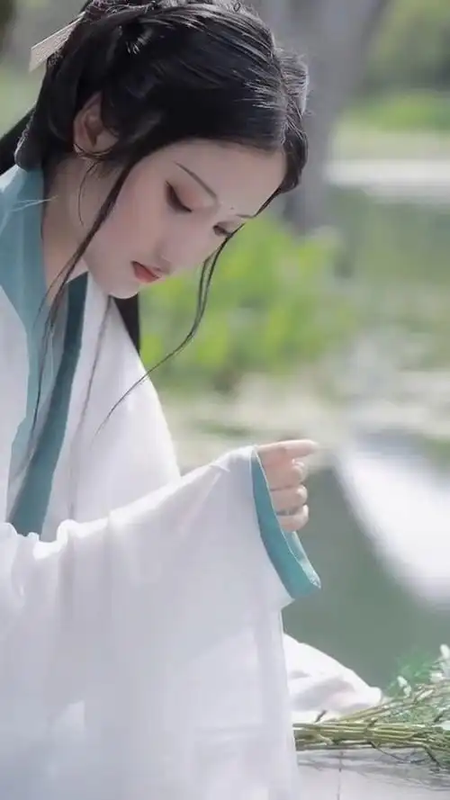 古装美女回眸一笑百媚生,樱花都黯然失色.